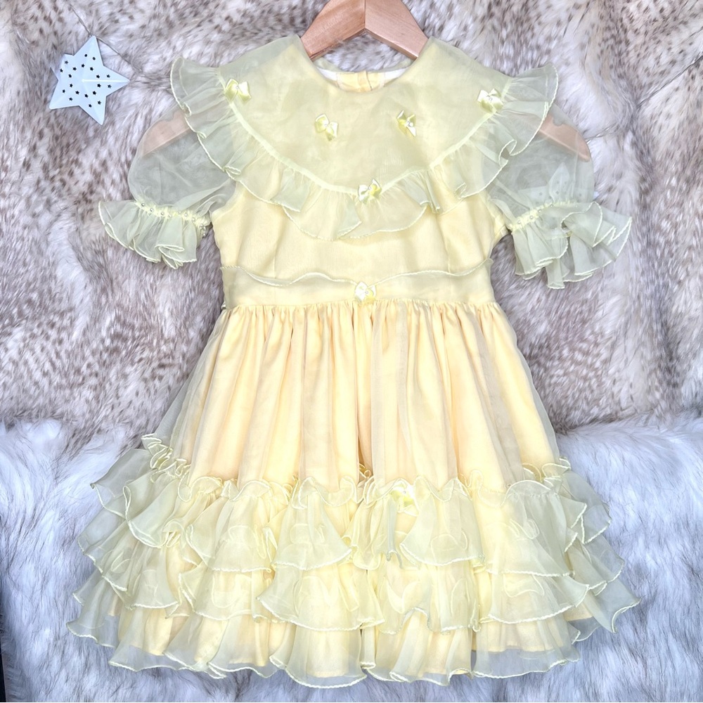 Vintage Lida California Pageant Girl Mellow Yellow Ruffle Dress